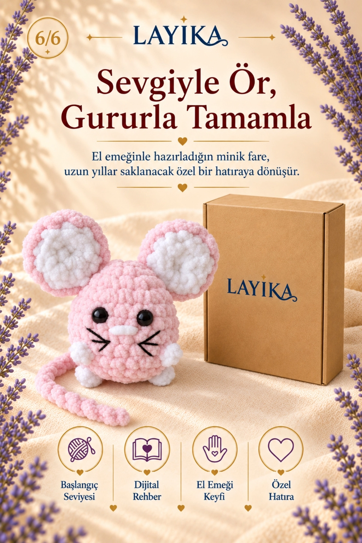 Kadife Minik Fare Amigurumi Örgü Kiti – Başlangıç Seviyesi Videolu Kendin Yap Hobi Seti