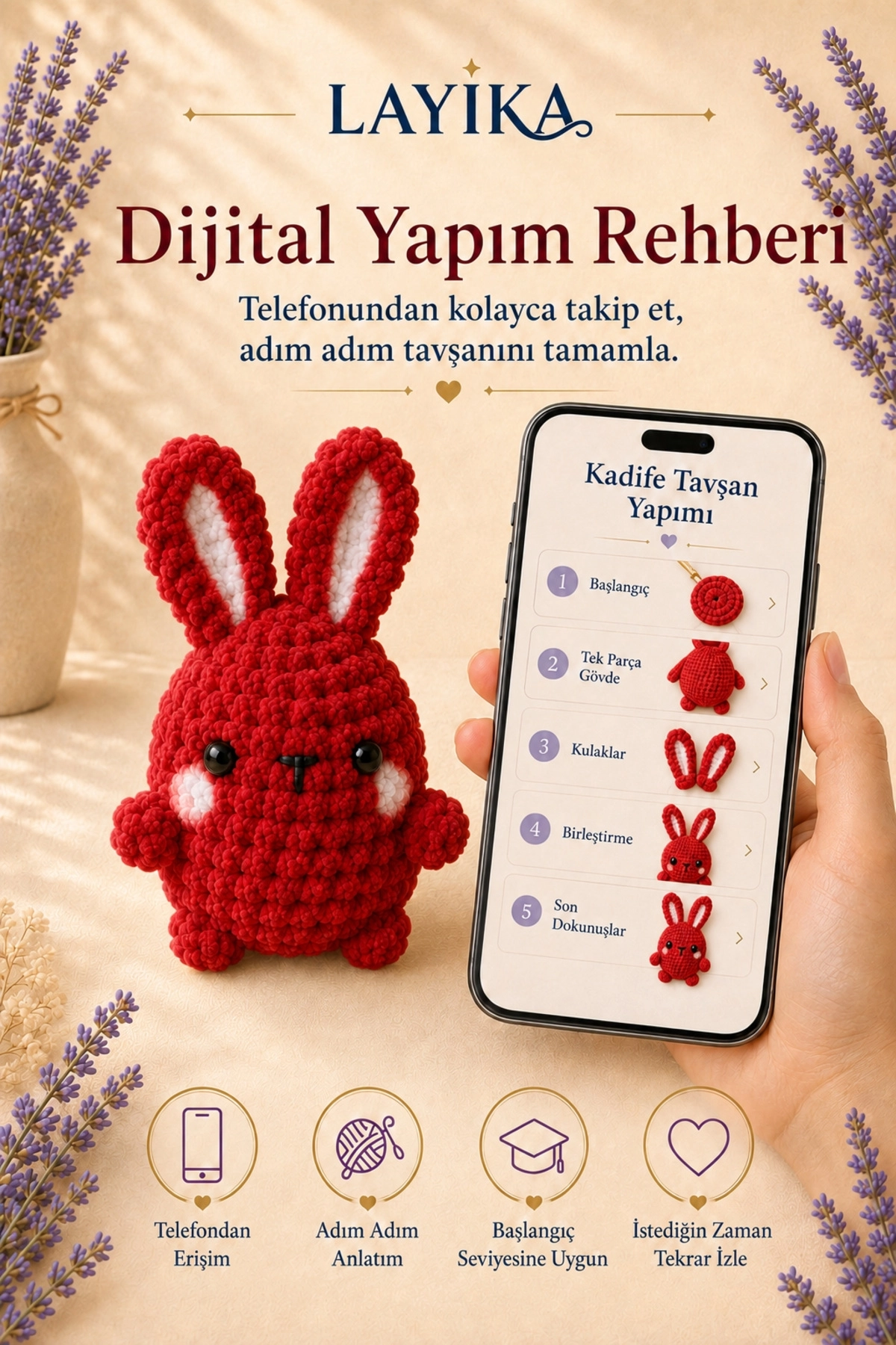 Kadife Marshmallow Tavşan Örgü Kiti – Video Rehberli Amigurumi Yapım Seti M08