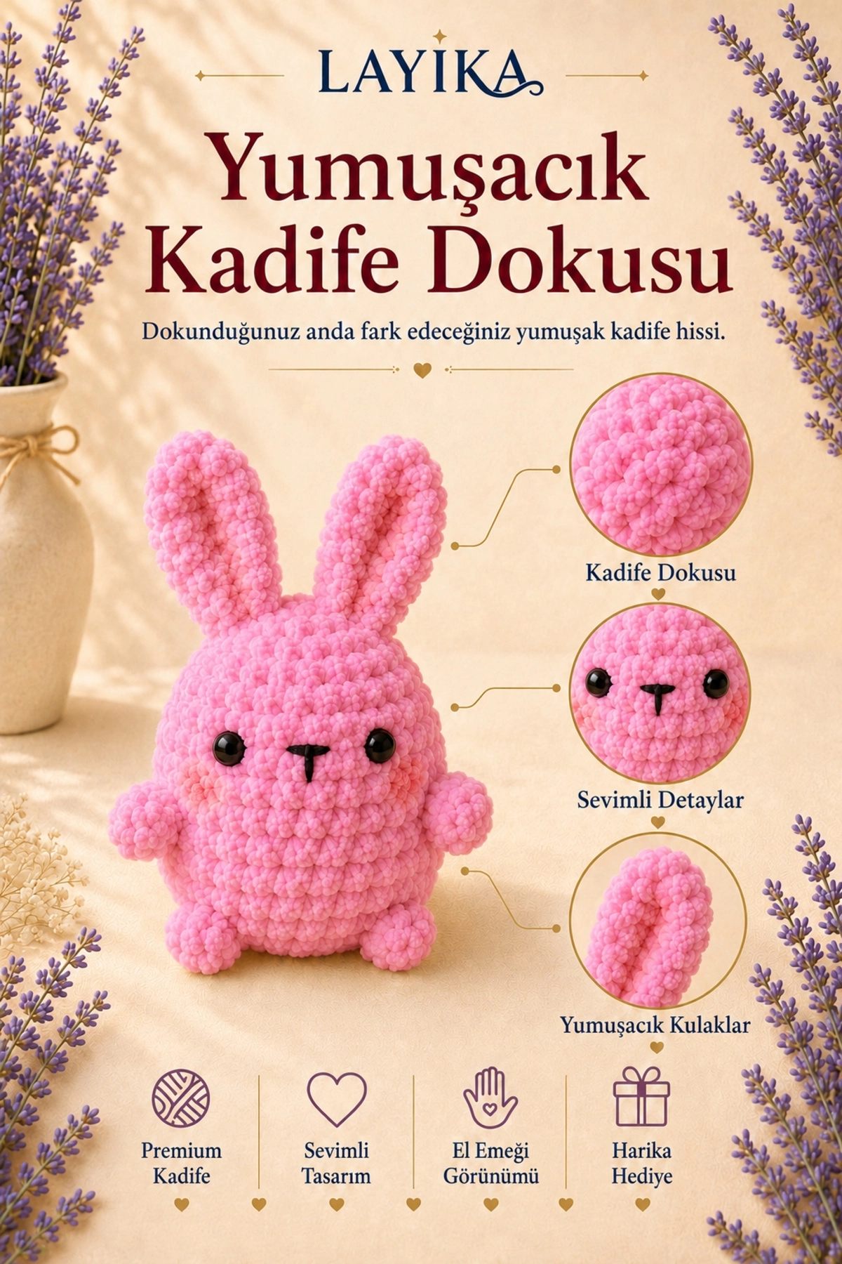 Kadife Marshmallow Tavşan Örgü Kiti – Video Rehberli Amigurumi Yapım Seti M07