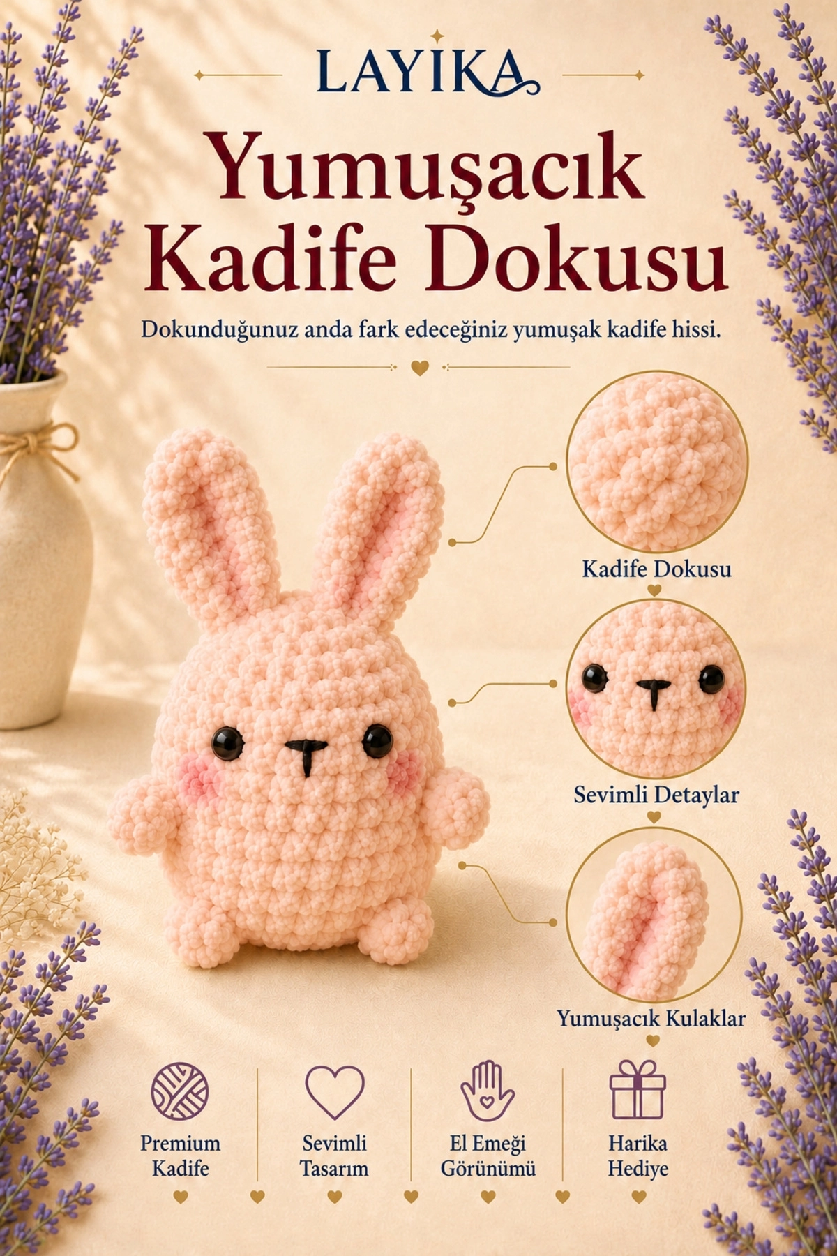 Kadife Marshmallow Tavşan Örgü Kiti – Video Rehberli Amigurumi Yapım Seti M06