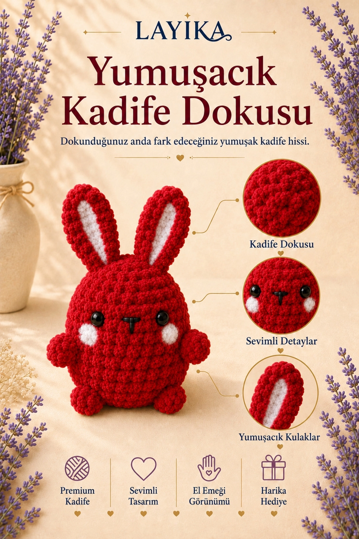 Kadife Marshmallow Tavşan Örgü Kiti – Video Rehberli Amigurumi Yapım Seti M08