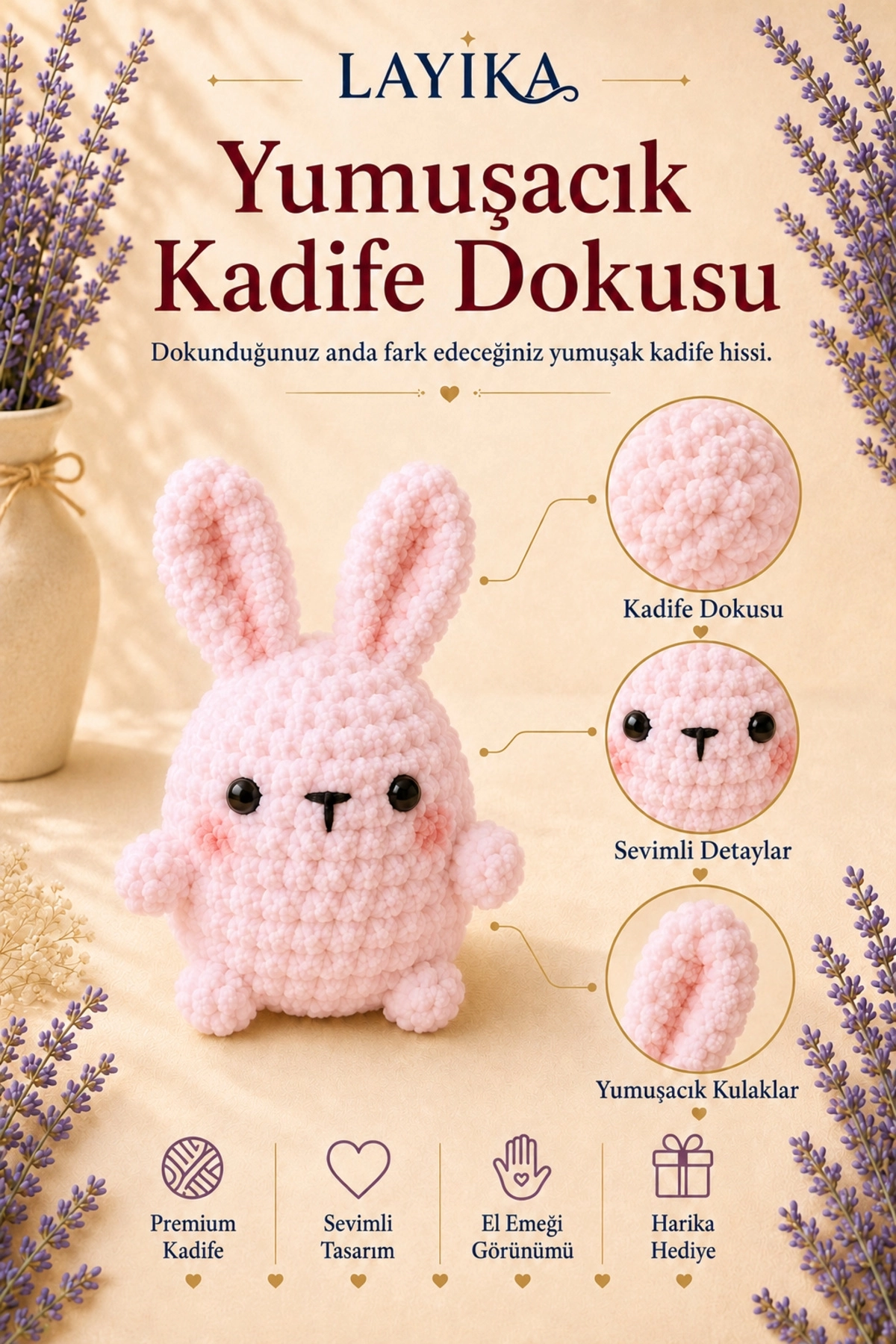 Kadife Marshmallow Tavşan Örgü Kiti – Video Rehberli Amigurumi Yapım Seti M02