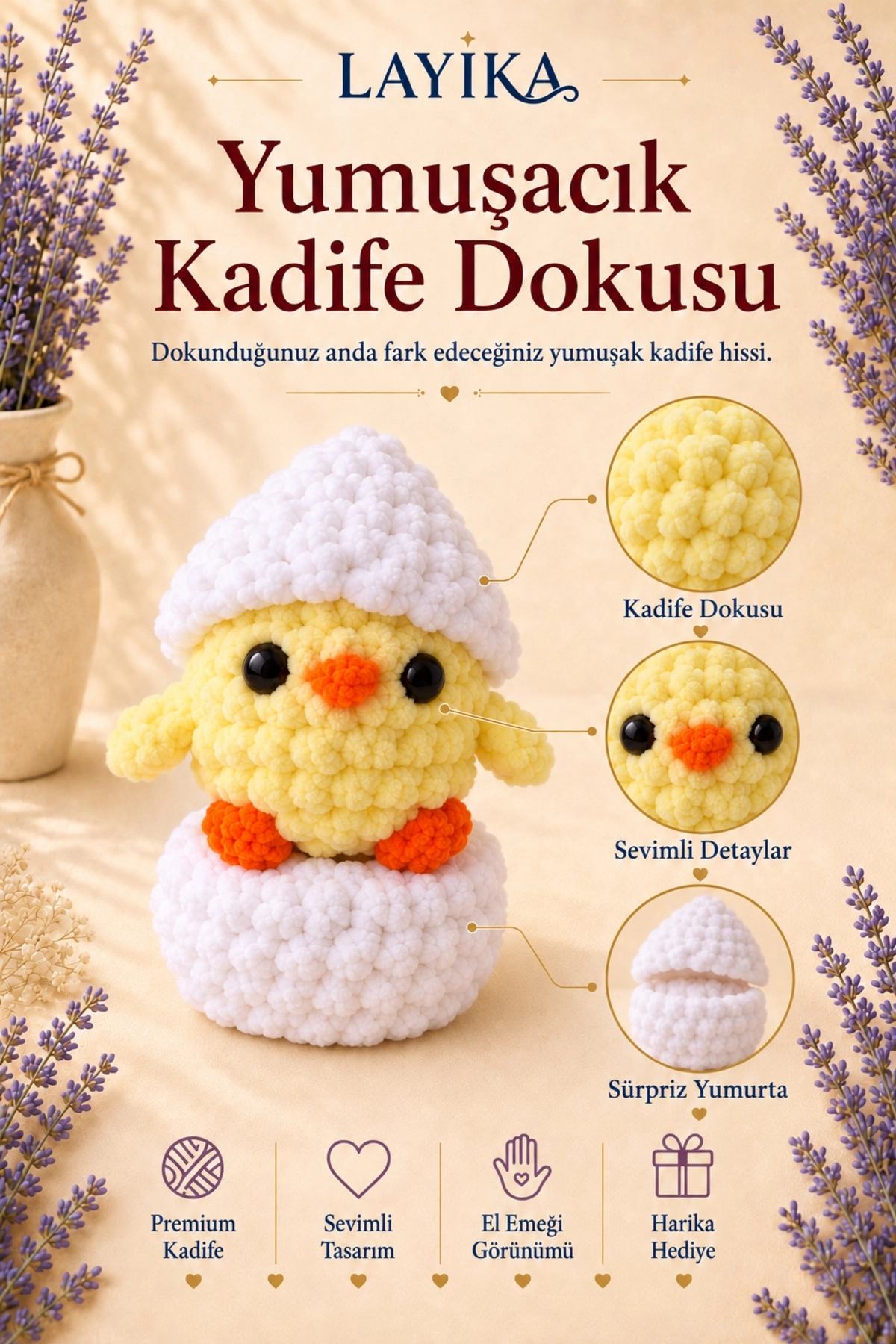 Kadife Sürpriz Civciv Örgü Kiti – Dijital Video Rehberli Amigurumi Yapım Seti