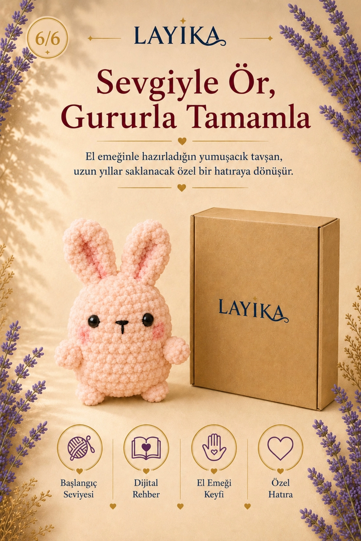 Kadife Marshmallow Tavşan Örgü Kiti – Video Rehberli Amigurumi Yapım Seti M06