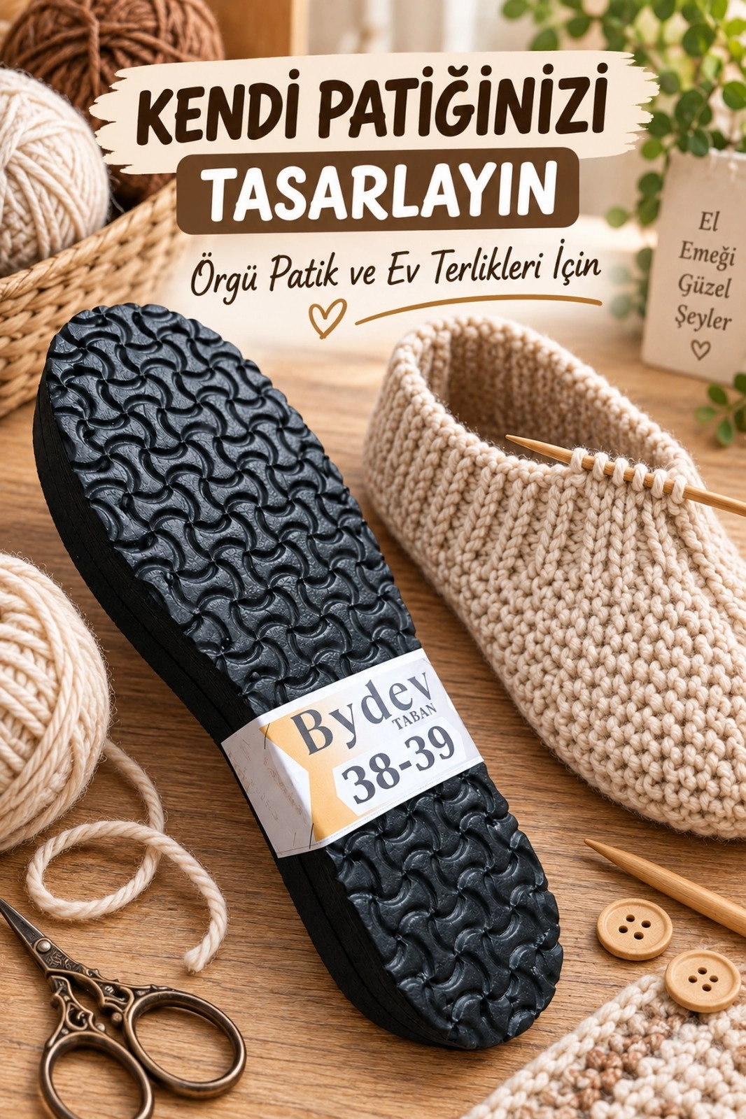Örgü Patik-Bot ve Terlik Tabanı 14 mm Kalın Siyah Papyon Desenli Örgü Ev Terliği Tabanı