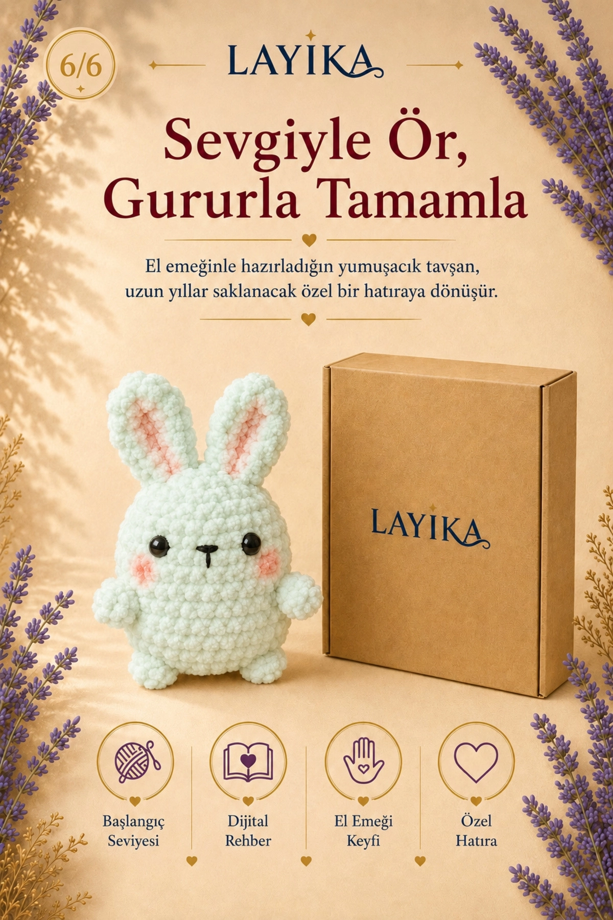 Kadife Marshmallow Tavşan Örgü Kiti – Video Rehberli Amigurumi Yapım Seti M04