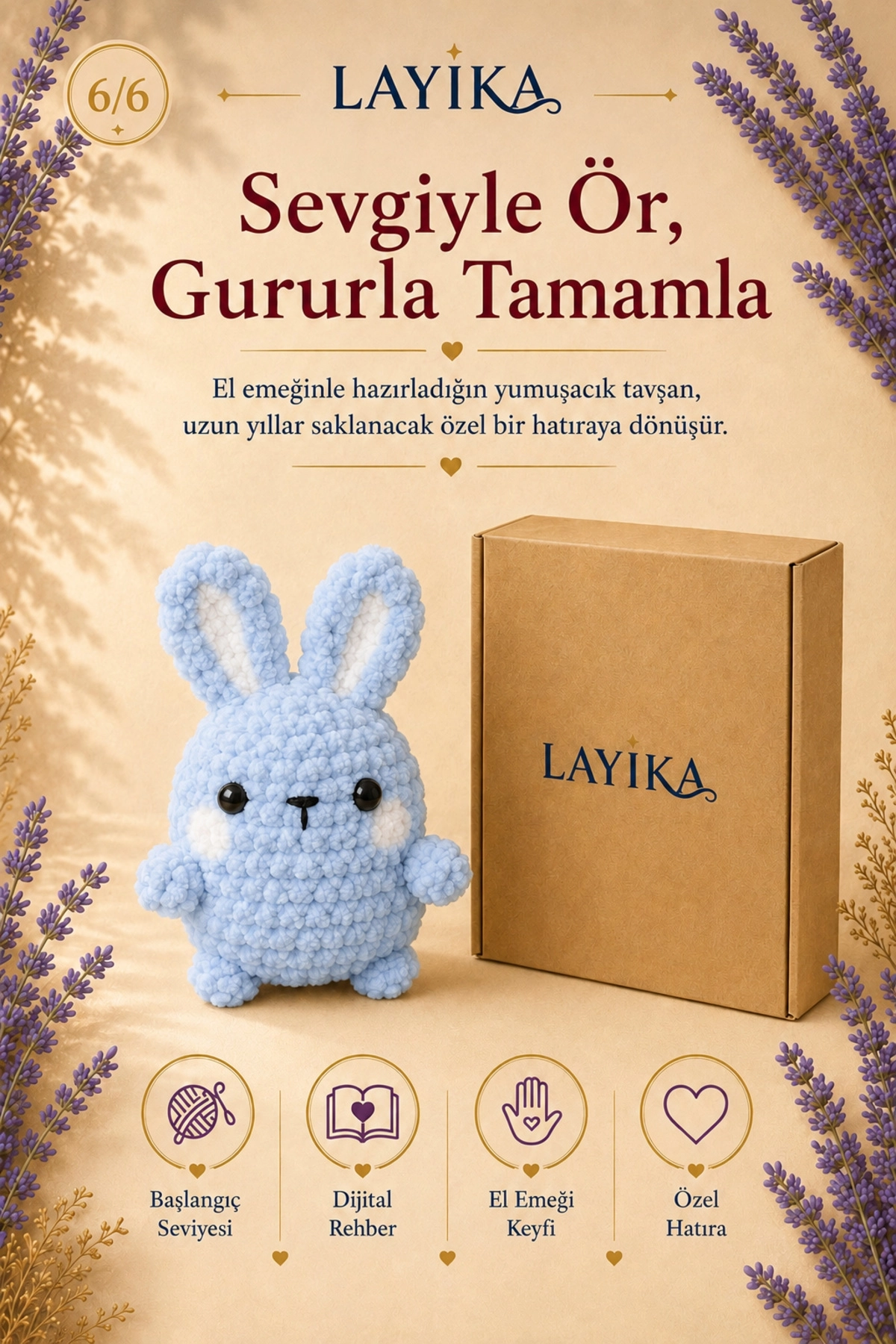 Kadife Marshmallow Tavşan Örgü Kiti – Video Rehberli Amigurumi Yapım Seti M10