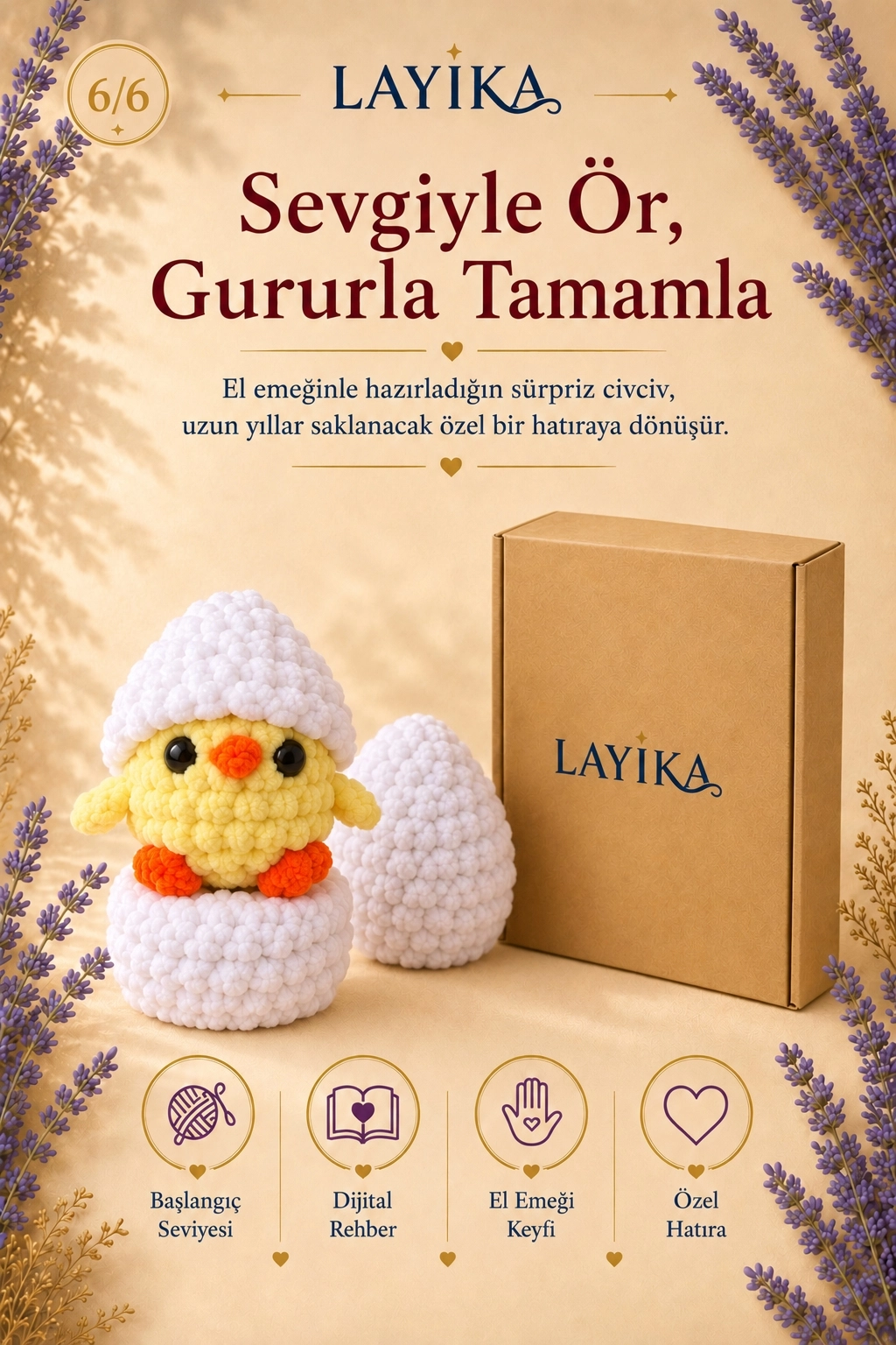 Kadife Sürpriz Civciv Örgü Kiti – Dijital Video Rehberli Amigurumi Yapım Seti