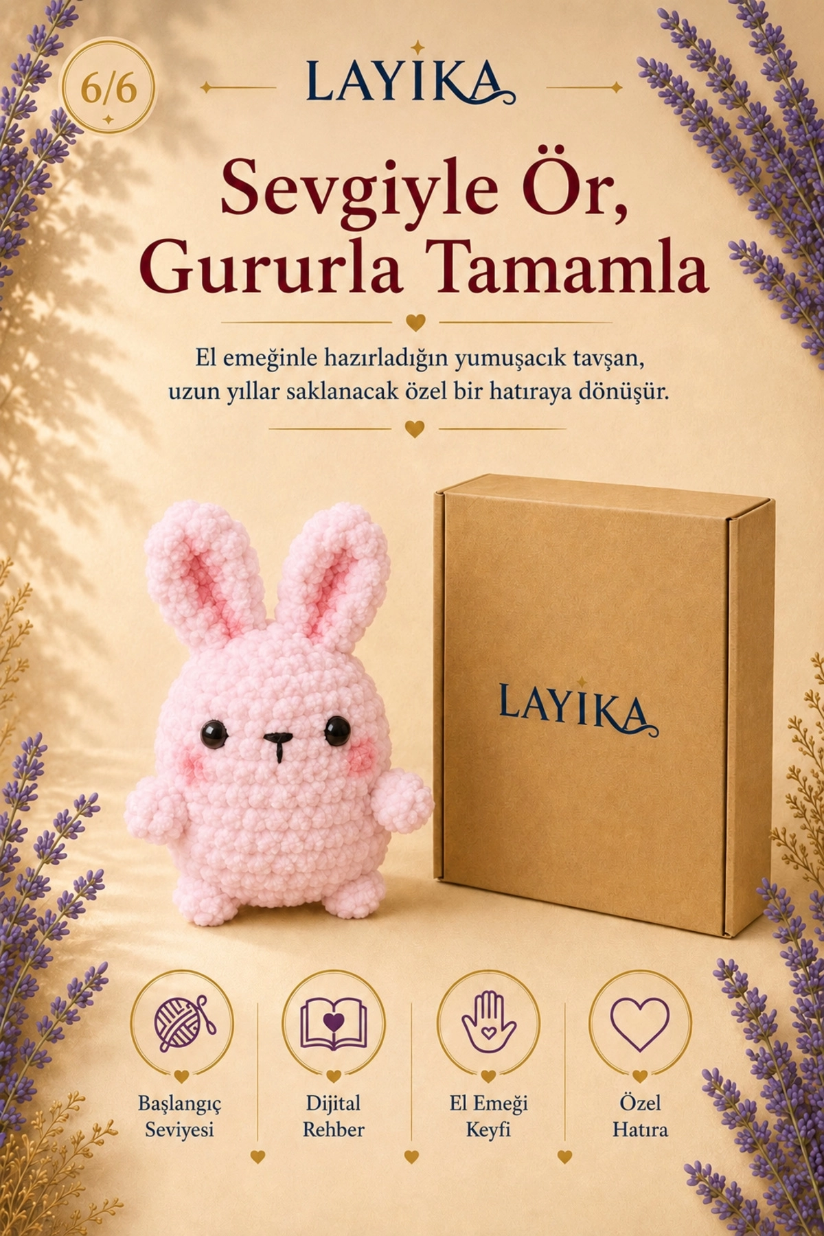 Kadife Marshmallow Tavşan Örgü Kiti – Video Rehberli Amigurumi Yapım Seti M02