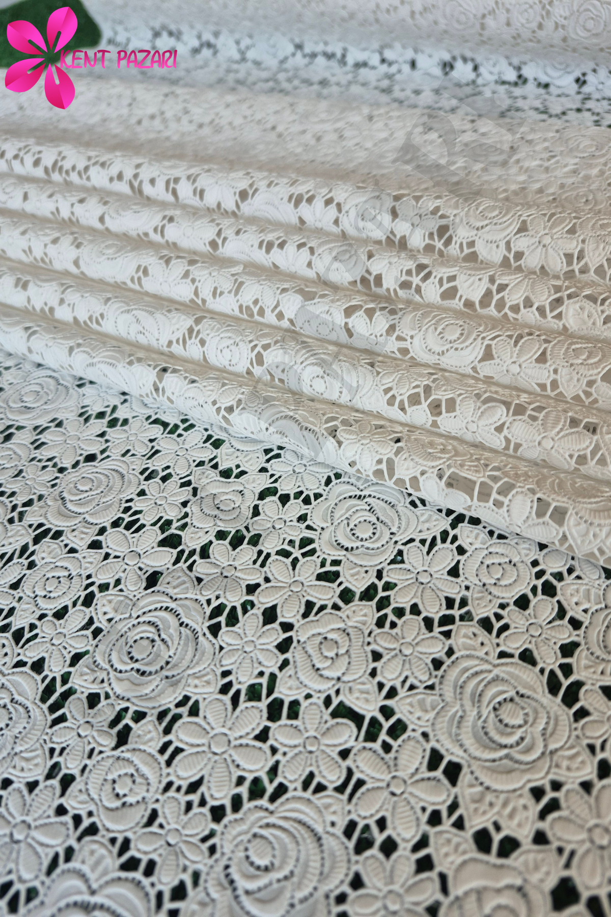 Kaydırmaz Beyaz Dantel Örtü 50x400 (±10-15) cm | Güpür Raf Örtüsü - Masa, Dolap,Çekmece İçin Örtü