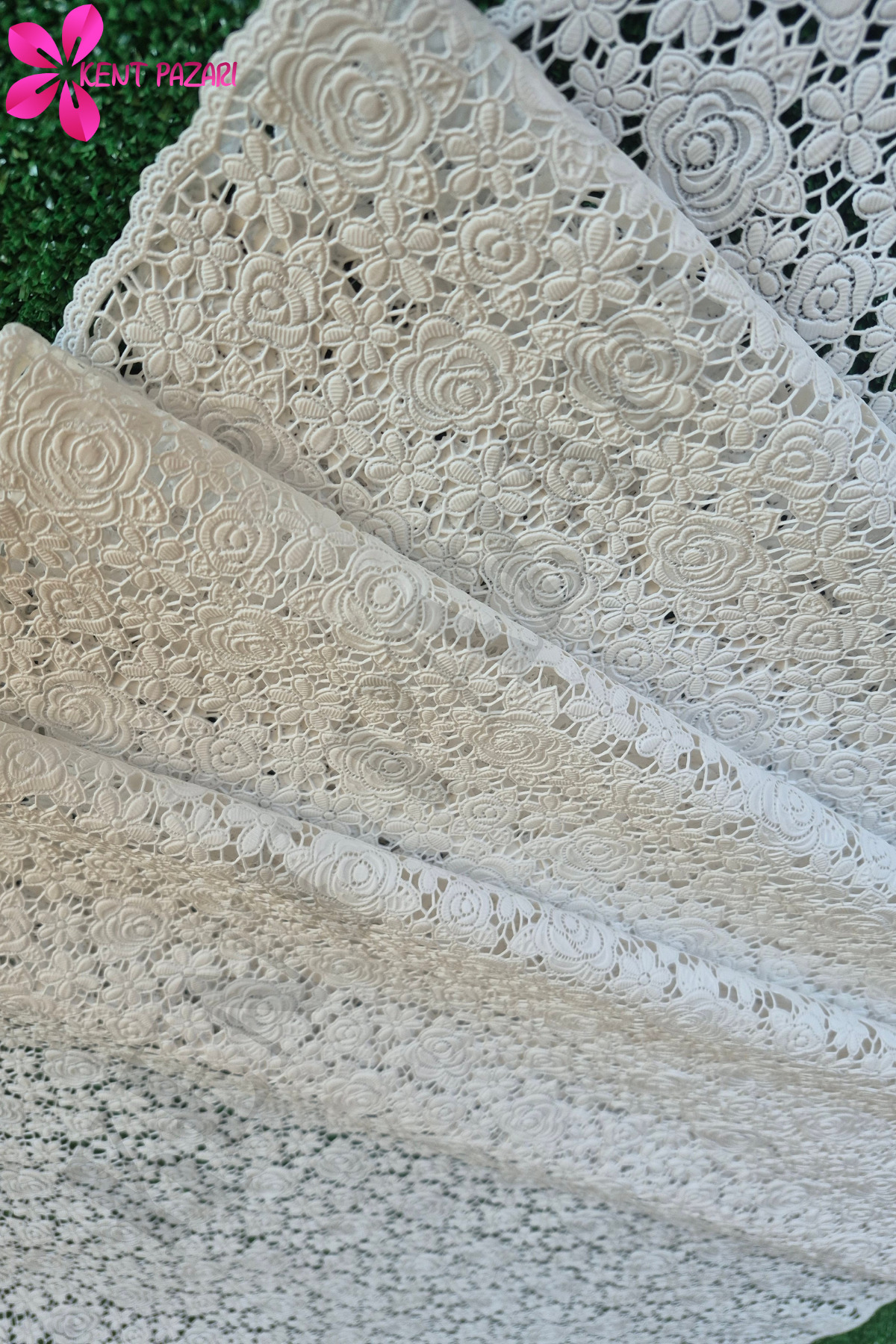 Kaydırmaz Beyaz Dantel Örtü 50x400 (±10-15) cm | Güpür Raf Örtüsü - Masa, Dolap,Çekmece İçin Örtü