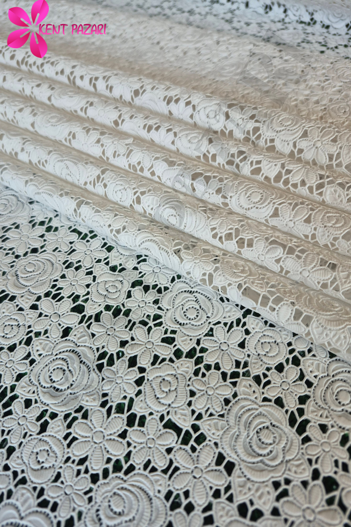 Kaydırmaz Beyaz Dantel Örtü 50x400 (±10-15) cm | Güpür Raf Örtüsü - Masa, Dolap,Çekmece İçin Örtü