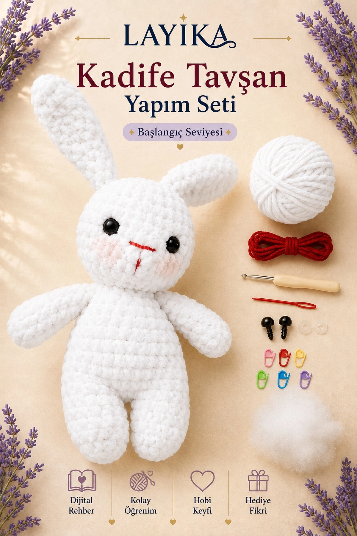 Kadife Tavşan Örgü Kiti - Dijital Rehberli Amigurumi Yapım Seti