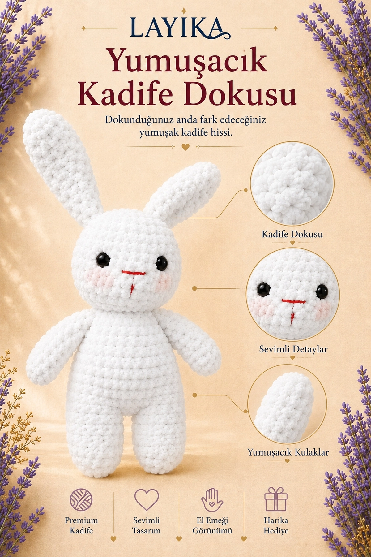 Kadife Tavşan Örgü Kiti - Dijital Rehberli Amigurumi Yapım Seti