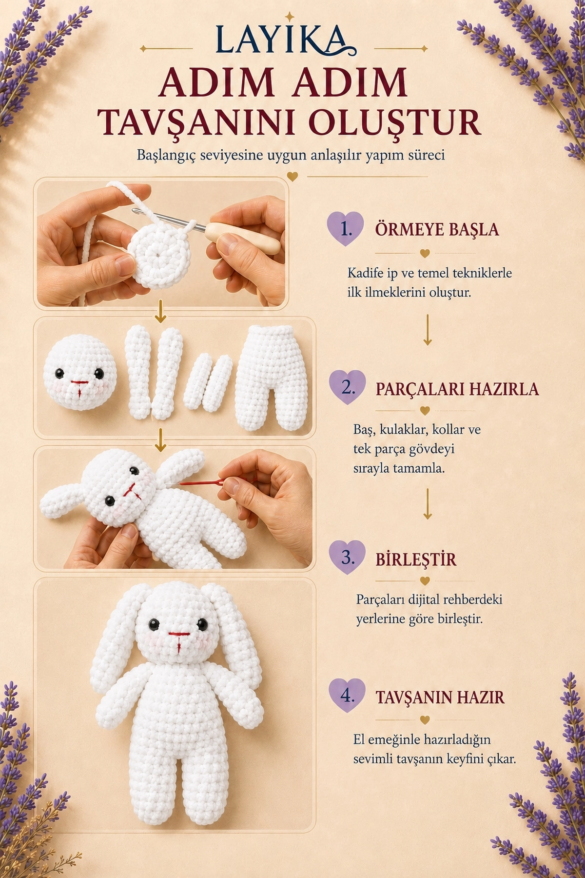 Kadife Tavşan Örgü Kiti - Dijital Rehberli Amigurumi Yapım Seti