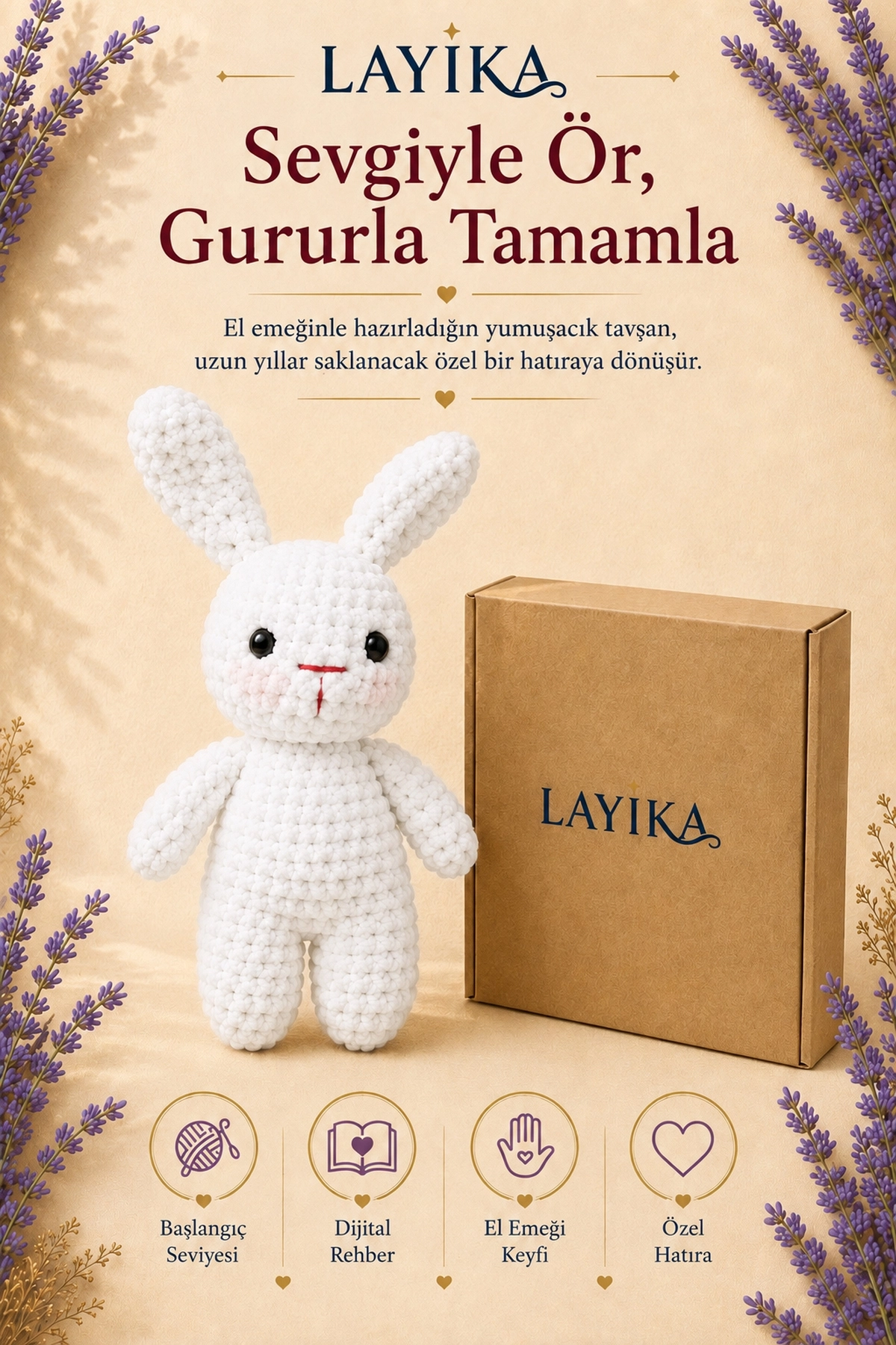 Kadife Tavşan Örgü Kiti - Dijital Rehberli Amigurumi Yapım Seti
