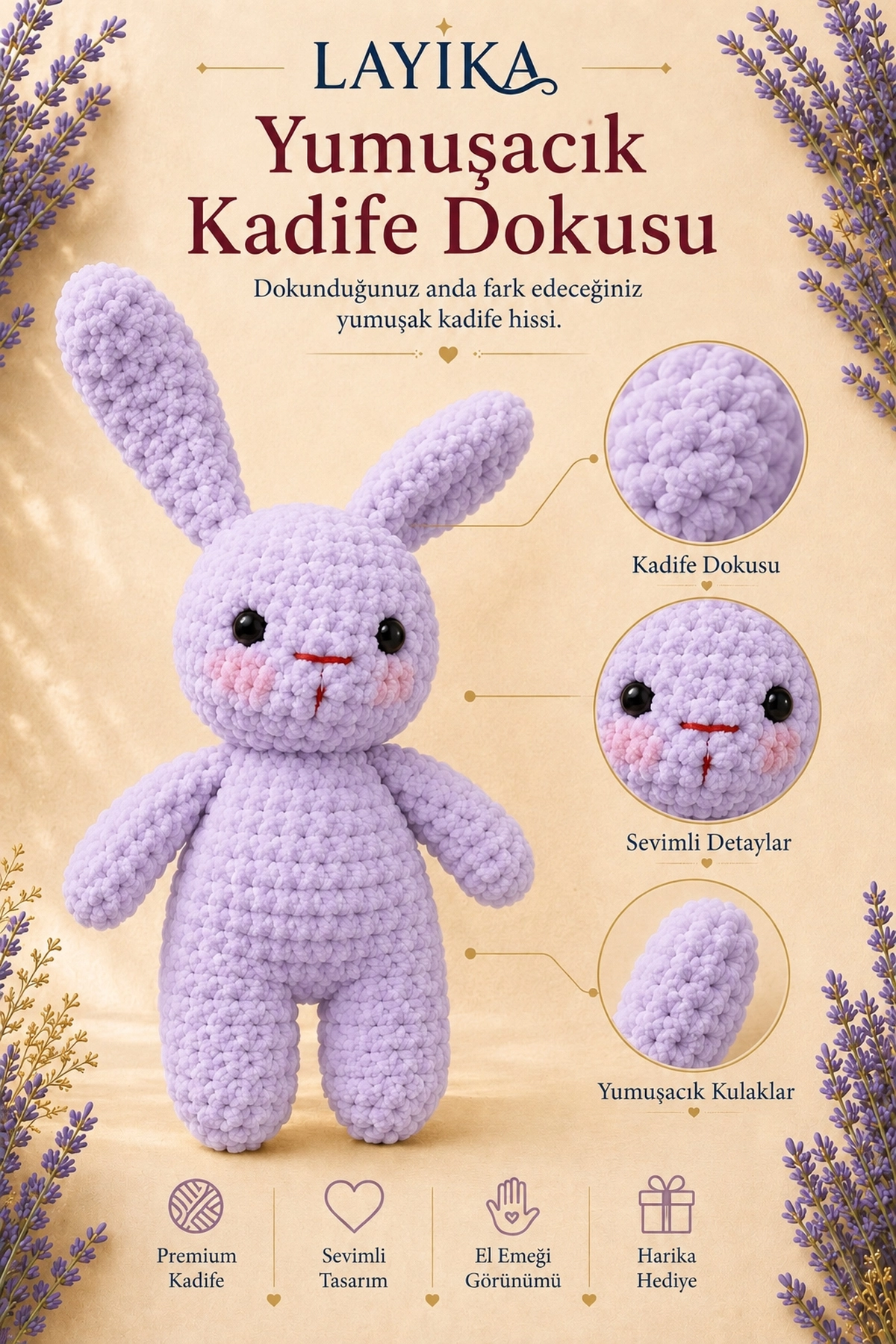 Kadife Tavşan Örgü Kiti - Dijital Rehberli Amigurumi Yapım Seti