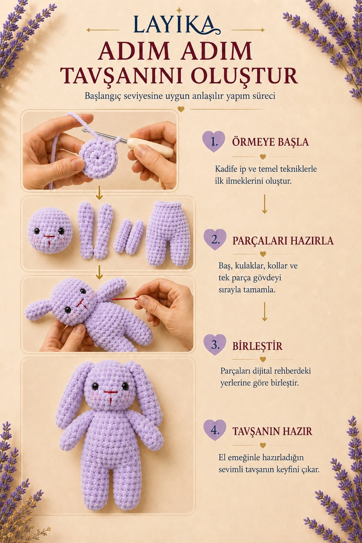 Kadife Tavşan Örgü Kiti - Dijital Rehberli Amigurumi Yapım Seti