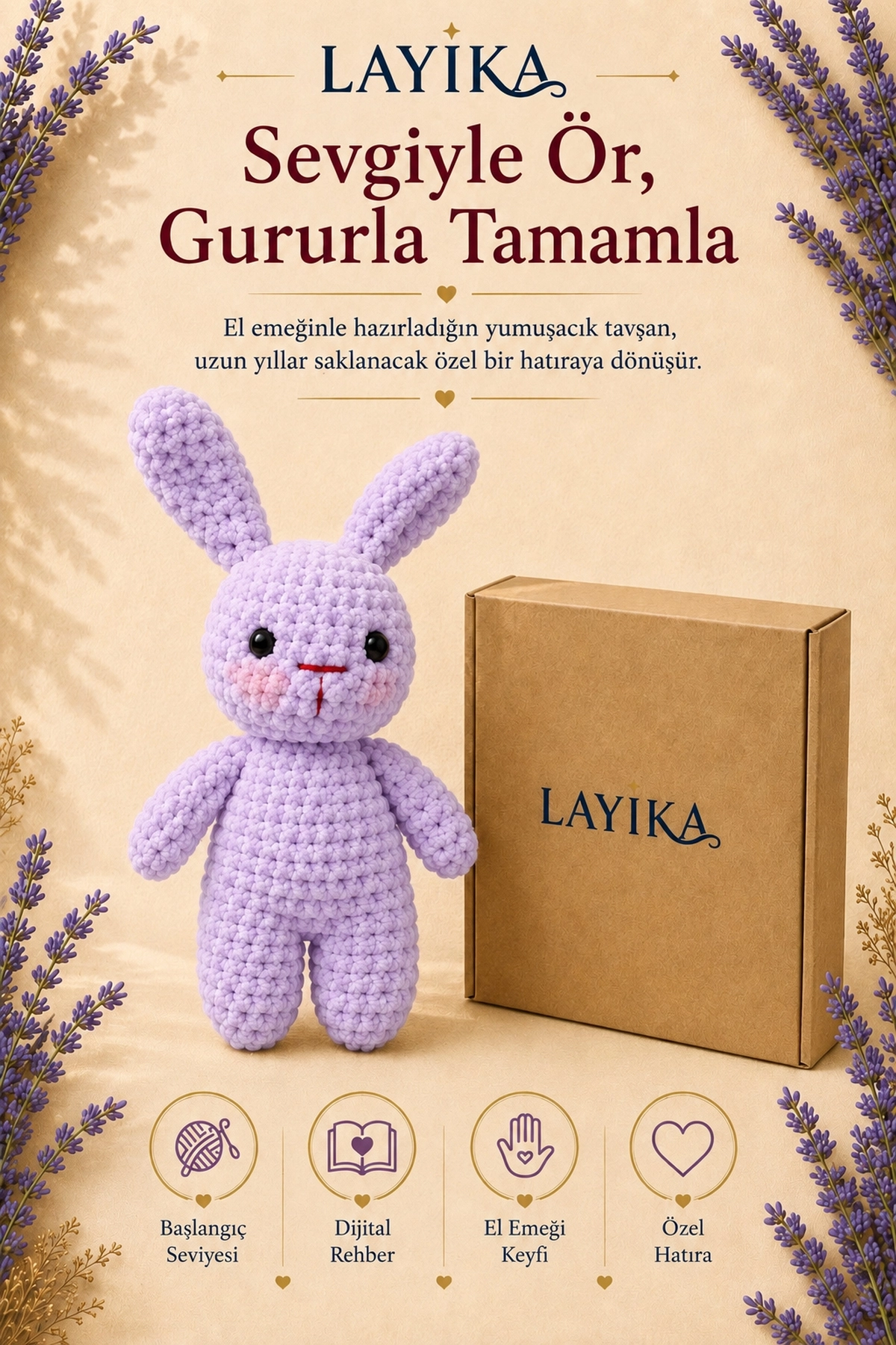 Kadife Tavşan Örgü Kiti - Dijital Rehberli Amigurumi Yapım Seti