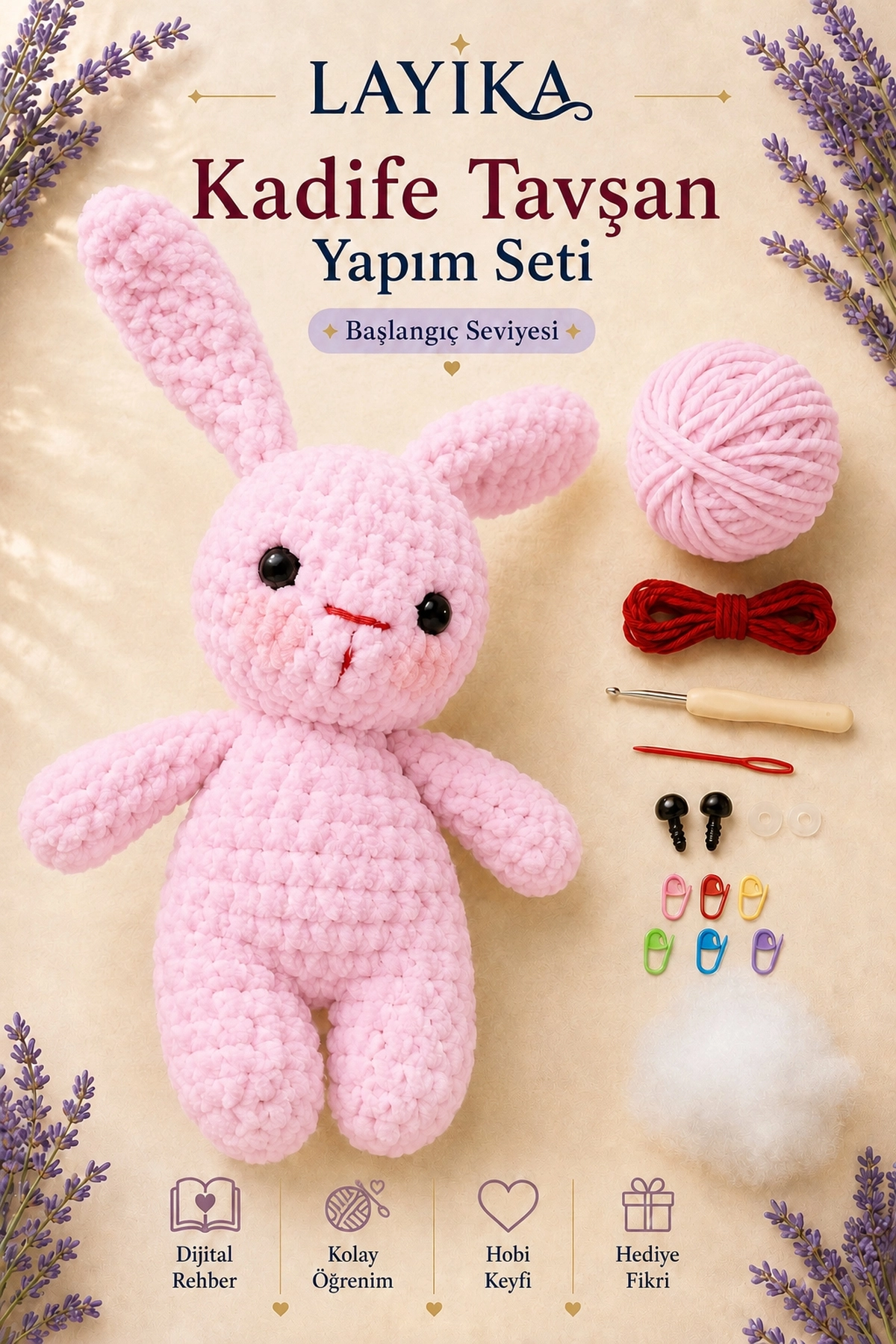 Kadife Tavşan Örgü Kiti - Dijital Rehberli Amigurumi Yapım Seti