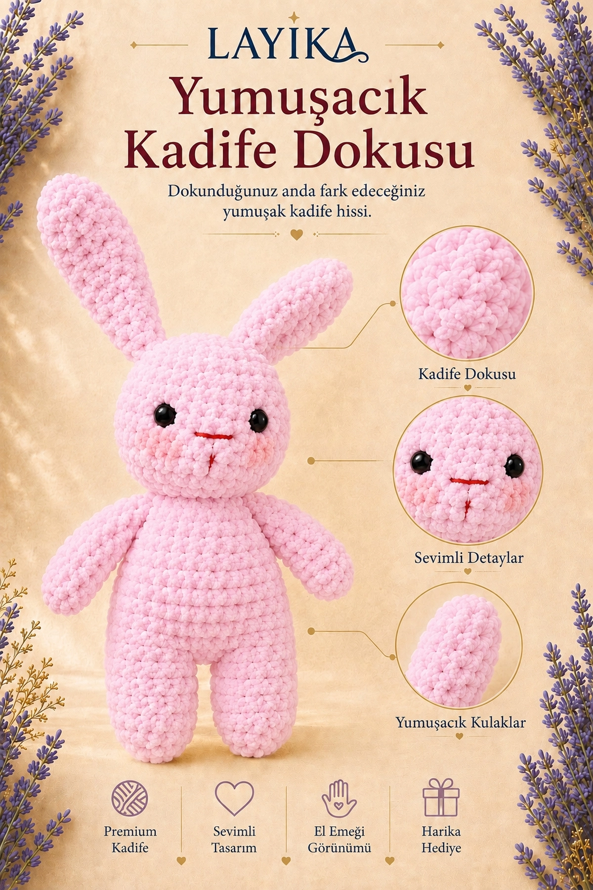 Kadife Tavşan Örgü Kiti - Dijital Rehberli Amigurumi Yapım Seti