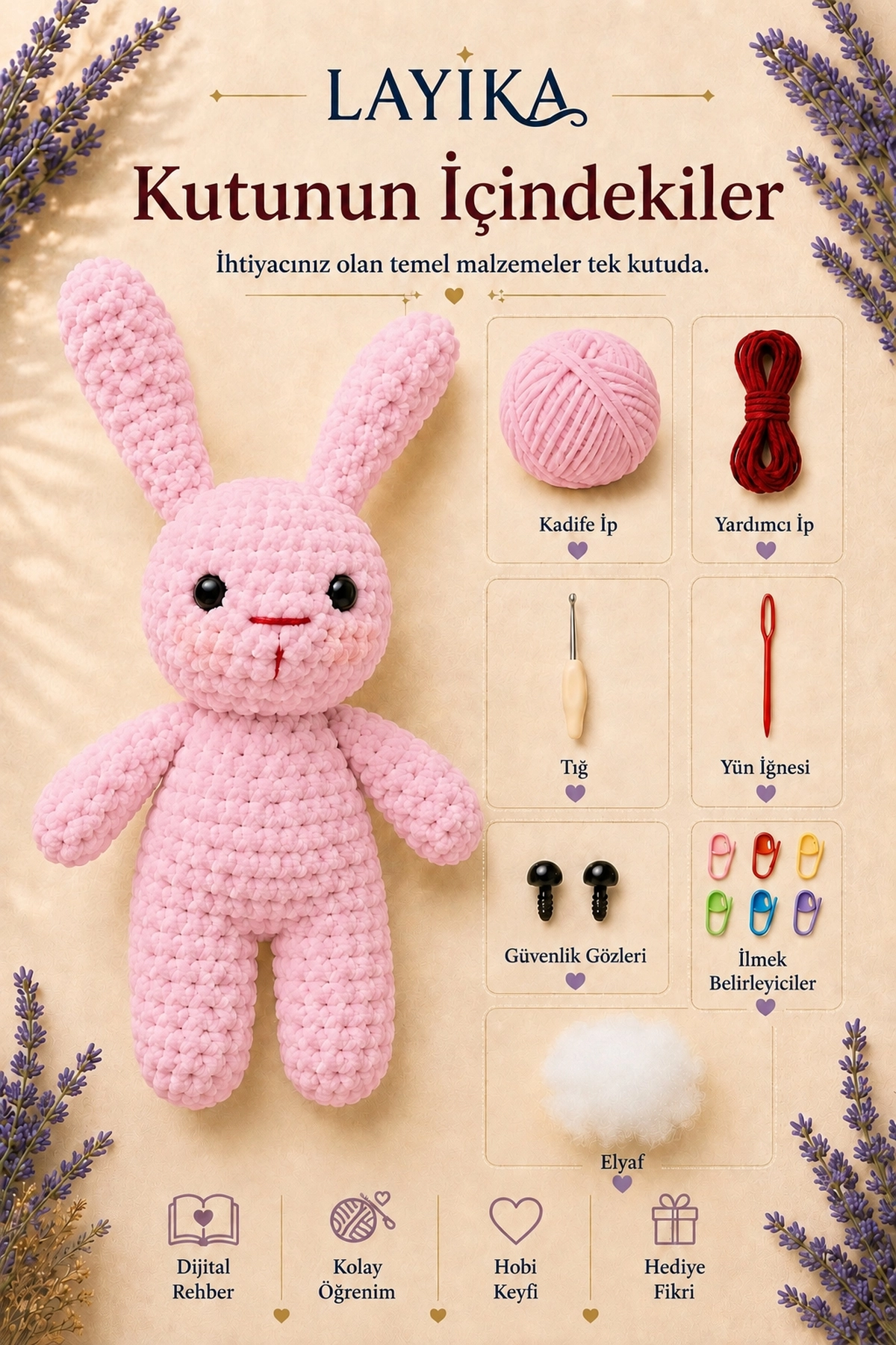 Kadife Tavşan Örgü Kiti - Dijital Rehberli Amigurumi Yapım Seti