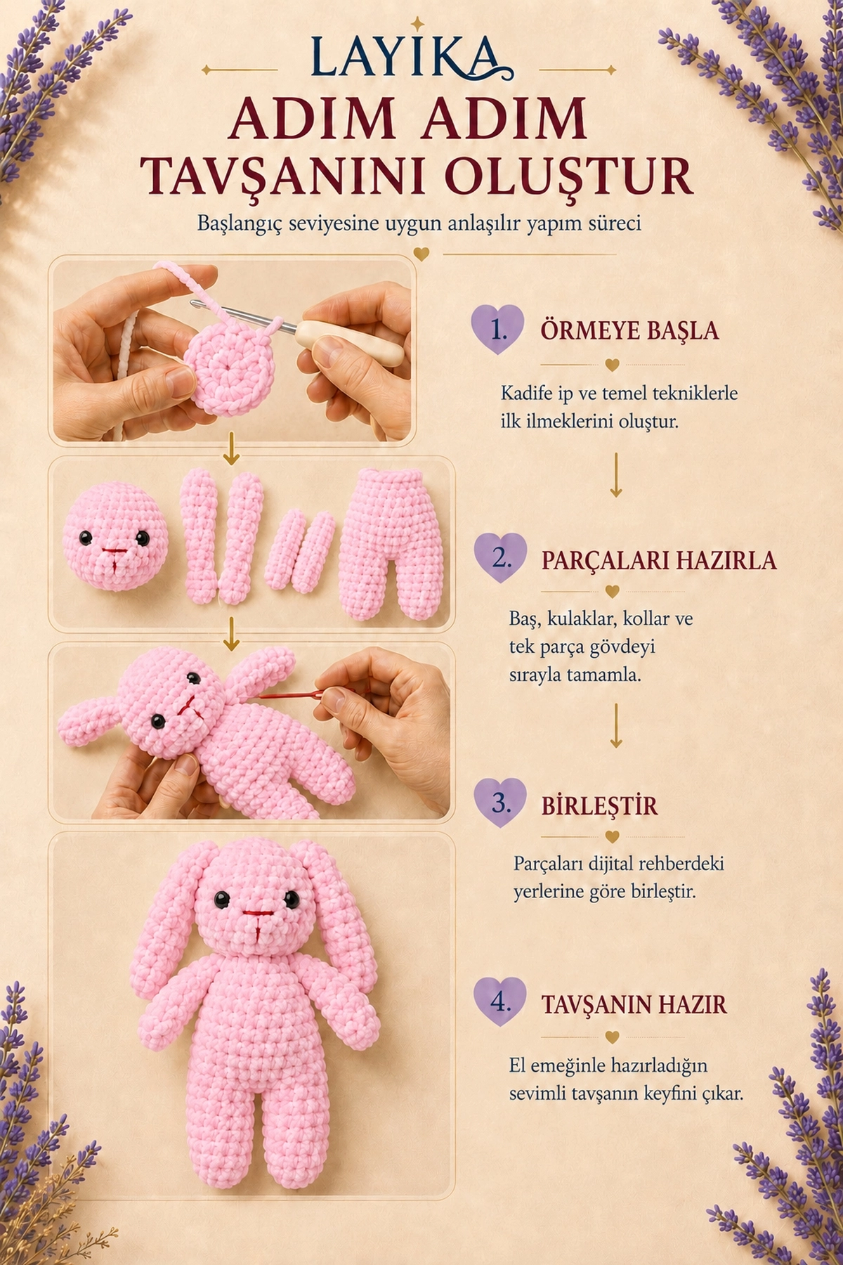 Kadife Tavşan Örgü Kiti - Dijital Rehberli Amigurumi Yapım Seti