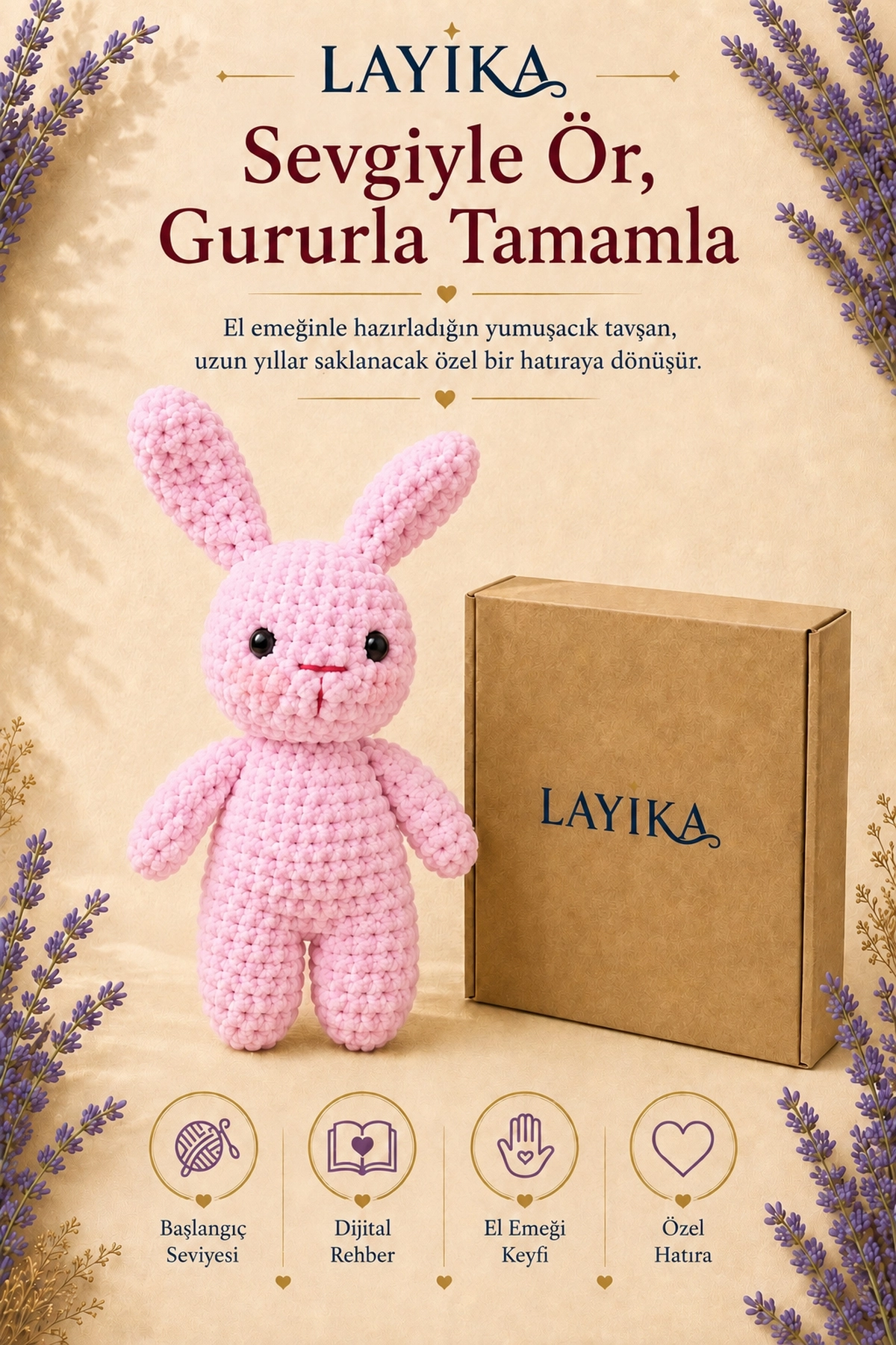Kadife Tavşan Örgü Kiti - Dijital Rehberli Amigurumi Yapım Seti