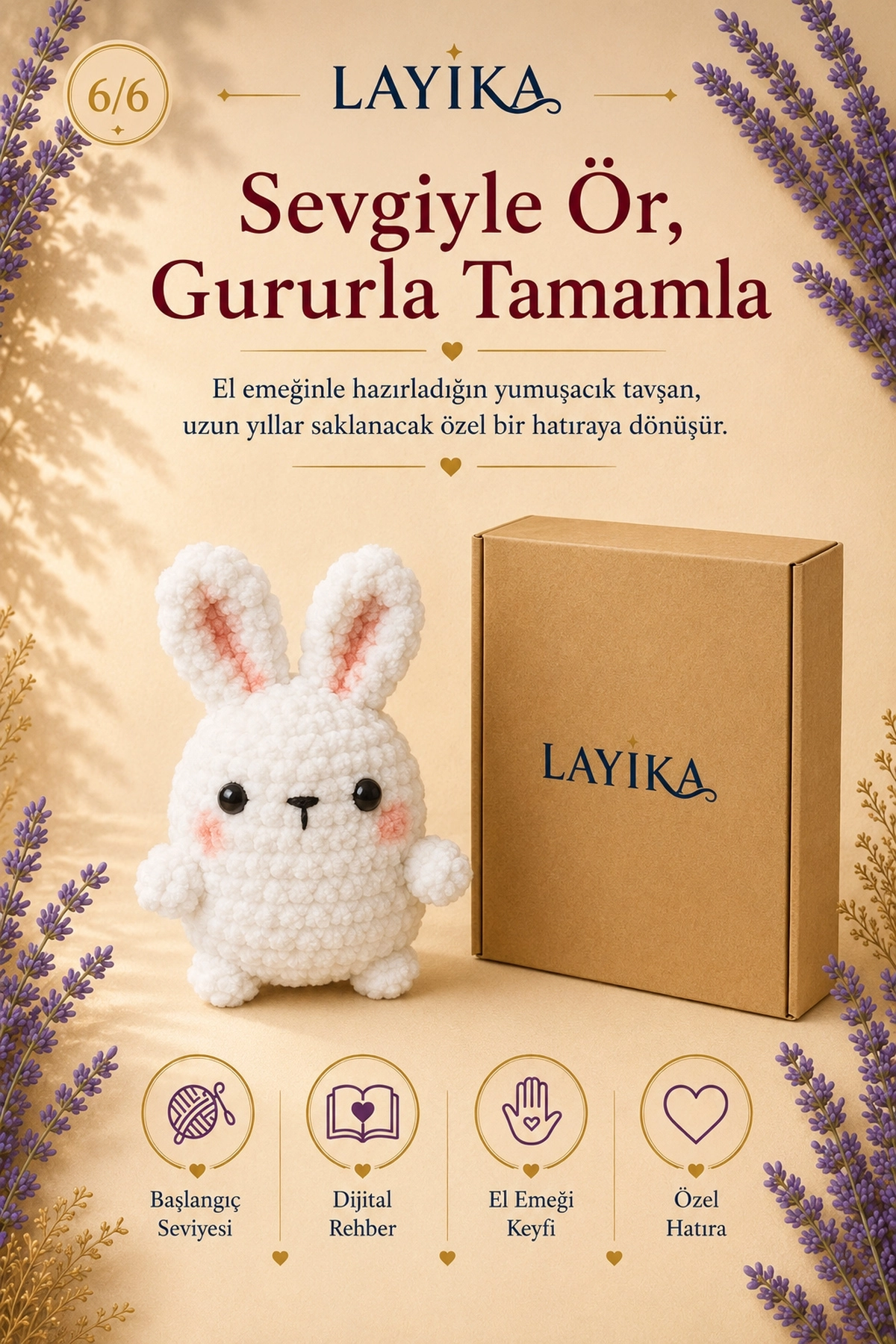 Kadife Marshmallow Tavşan Örgü Kiti – Video Rehberli Amigurumi Yapım Seti M01