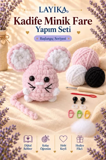 Kadife Minik Fare Amigurumi Yapım Seti