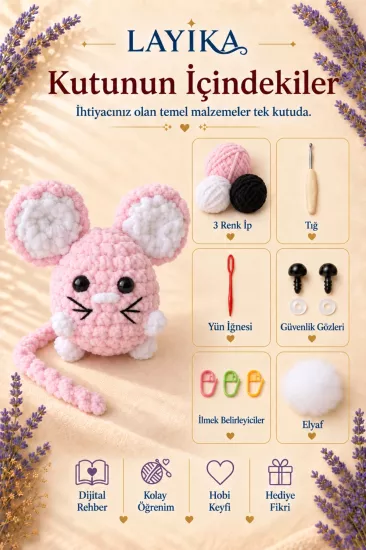 Kadife Minik Fare Amigurumi Yapım Seti