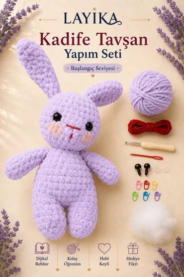 Kadife Tavşan Örgü Kiti | Amigurumi Yapım Seti