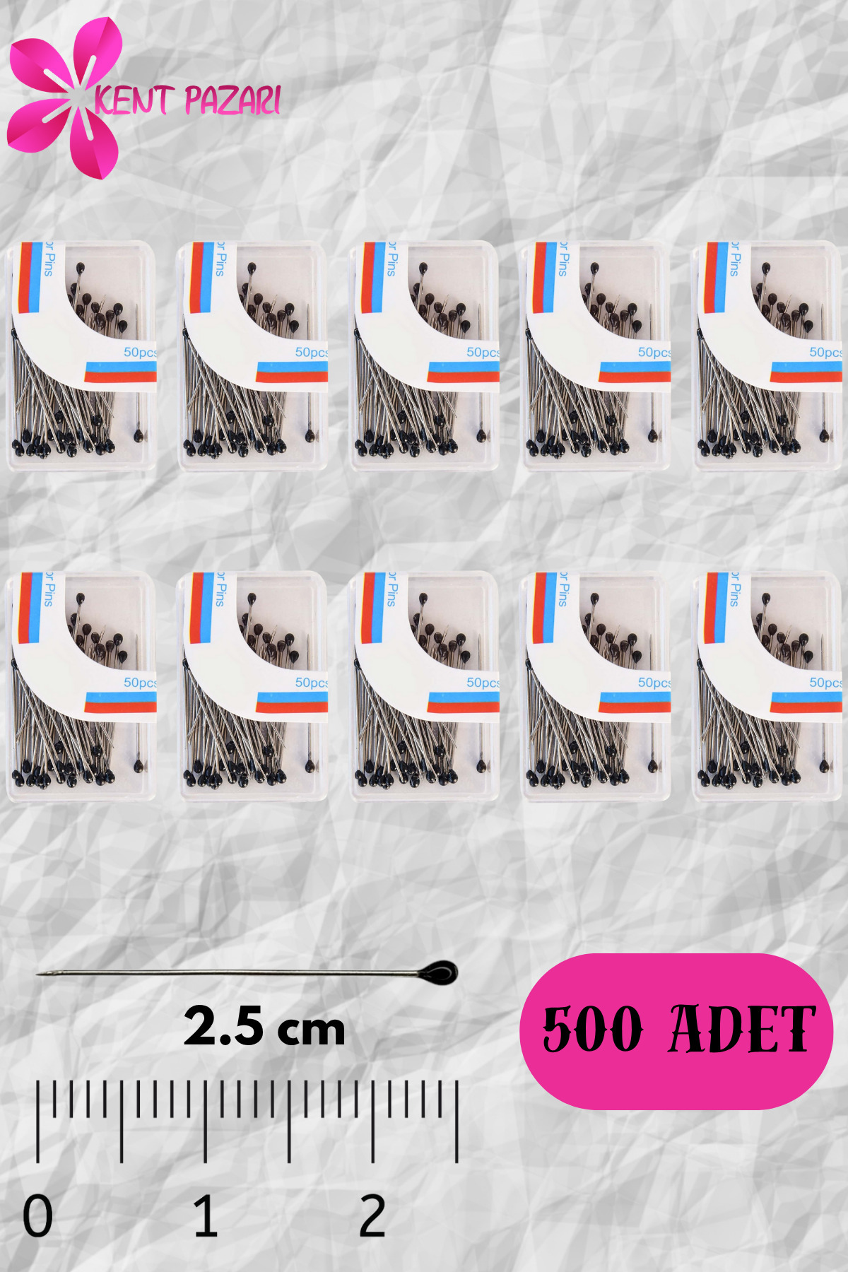 Siyah Cam Başlı Toplu Iğne 50 Adet ( 1 kutu )