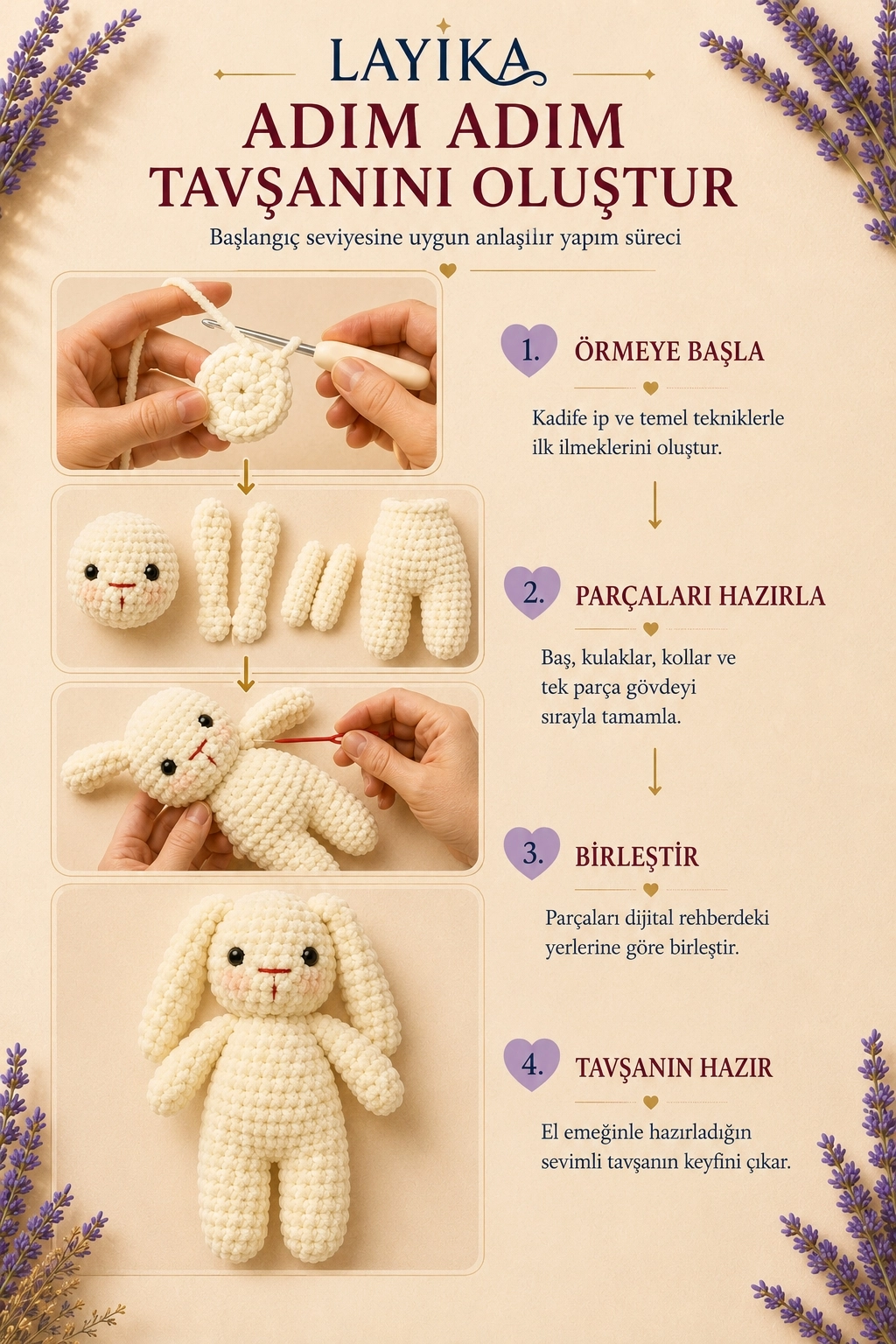 Kadife Tavşan Örgü Kiti - Dijital Rehberli Amigurumi Yapım Seti