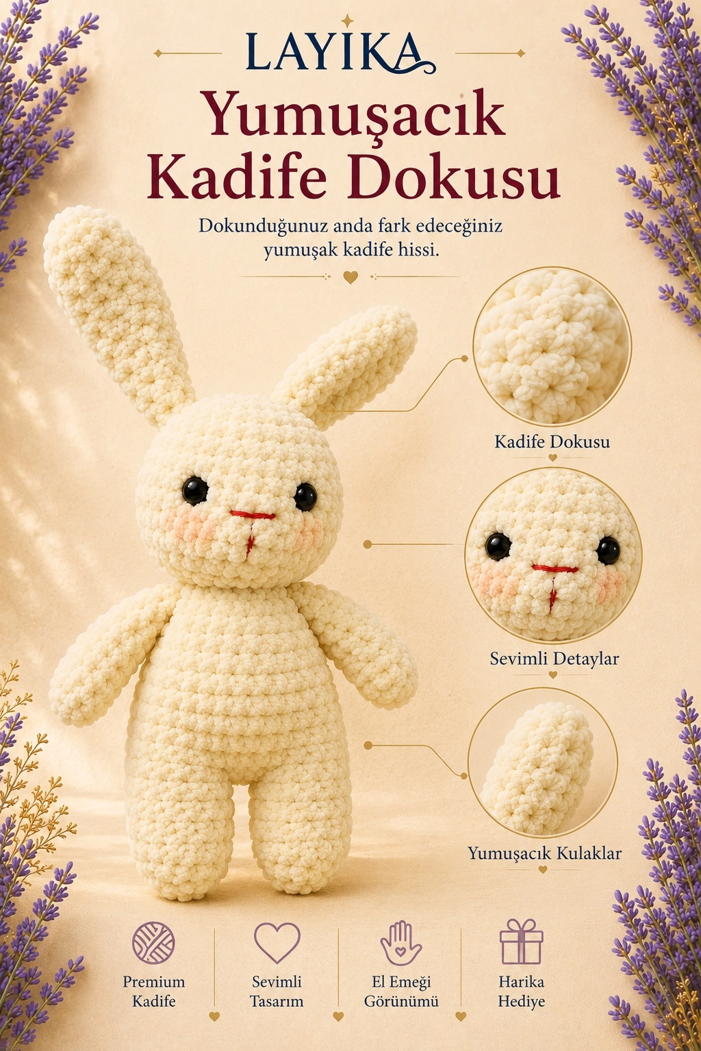 Kadife Tavşan Örgü Kiti - Dijital Rehberli Amigurumi Yapım Seti
