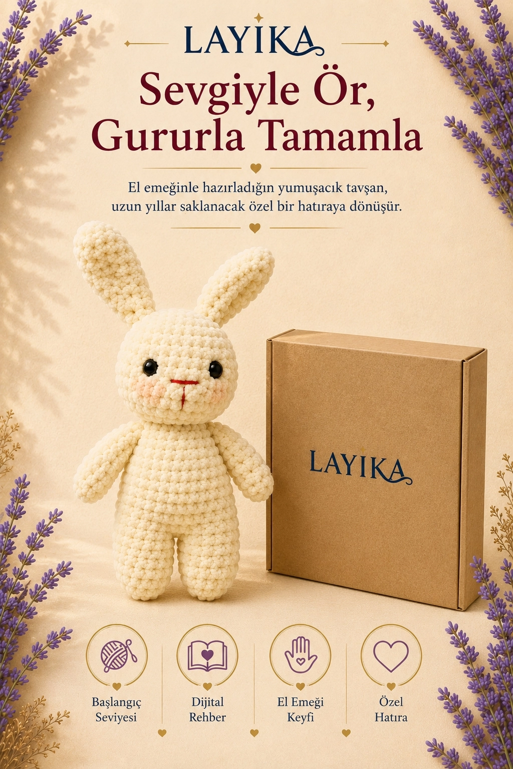 Kadife Tavşan Örgü Kiti - Dijital Rehberli Amigurumi Yapım Seti